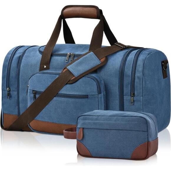 Mens Canvas Travel Duffel Bags, Blue2 - Picture 1 of 6